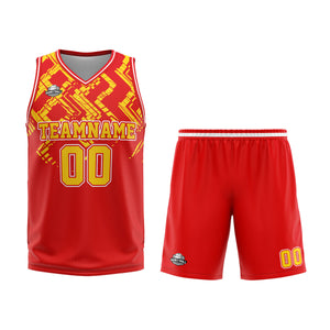 Uniforme de baloncesto personalizado rojo y naranja con tu logotipo-nombre y número impresos