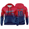 Sudadera con capucha personalizada con degradado para hombre-mujer-niña o niño Estampa tu logotipo-nombre o número Color rojo y azul marino