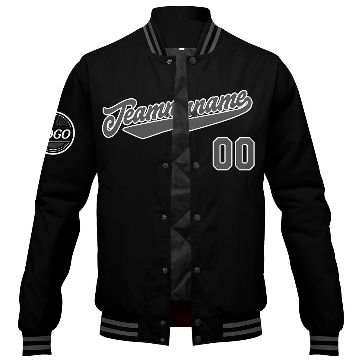 Chaqueta universitaria personalizada estilo Letterman para hombres-mujeres y jóvenes-color negro y gris