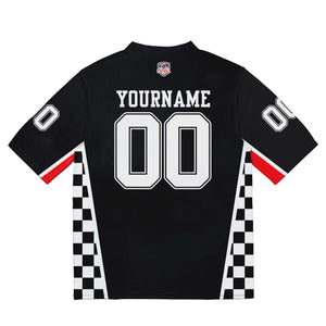 Camiseta de fútbol personalizada con nombre y número del equipo impresos y bordados-en rojo-negro y blanco