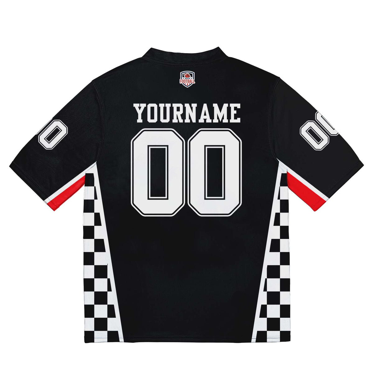Camiseta de fútbol personalizada con nombre y número del equipo impresos y bordados-en rojo-negro y blanco