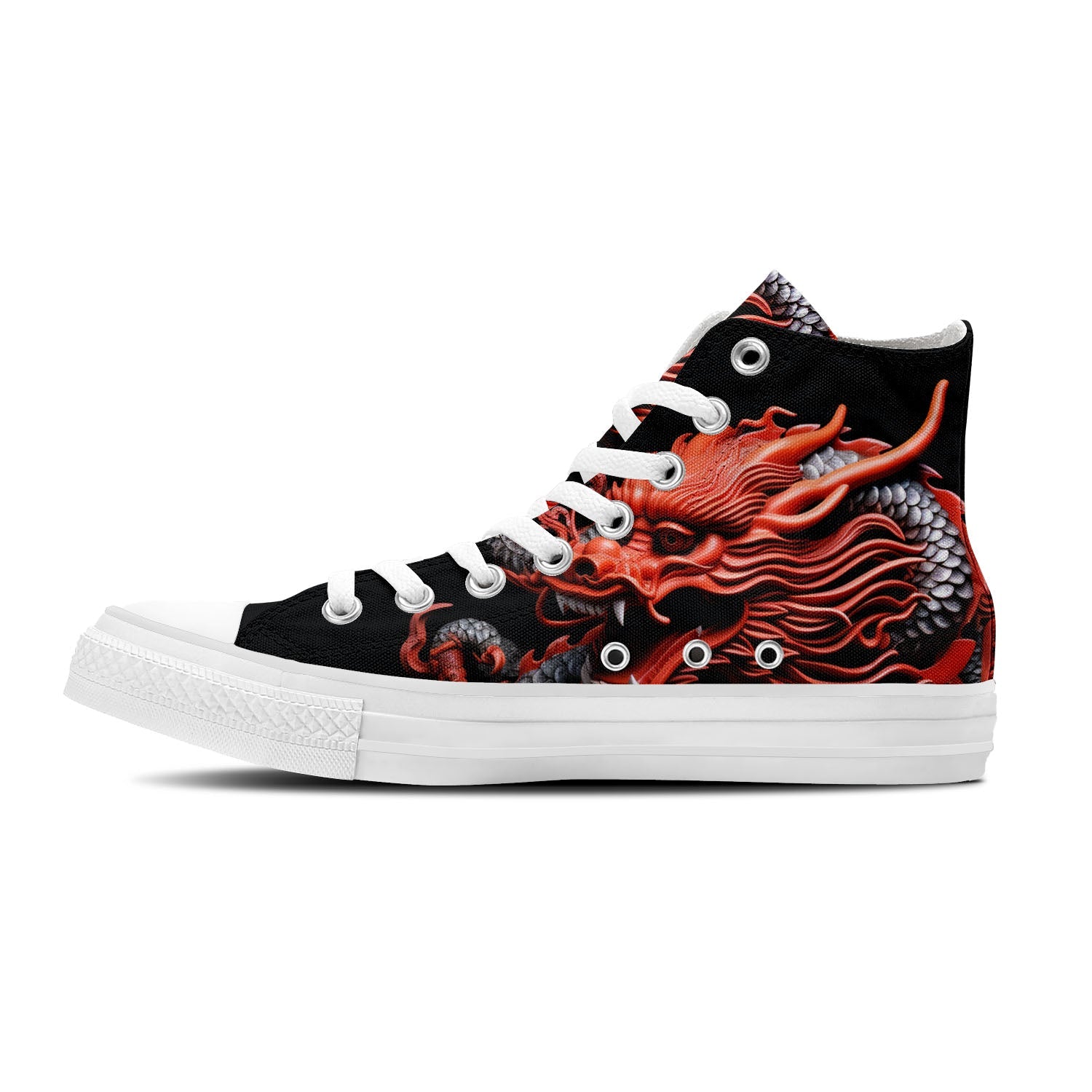 Eleva tu estilo con estas zapatillas de lona de media caña inspiradas en dragones: una declaración de moda unisex