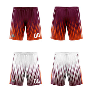Traje de baloncesto reversible personalizado en color burdeos-naranja y blanco para adultos y niños