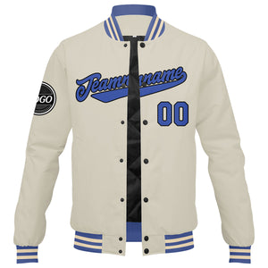 Chaqueta universitaria personalizada estilo Letterman para hombres-mujeres y jóvenes-color crema y azul