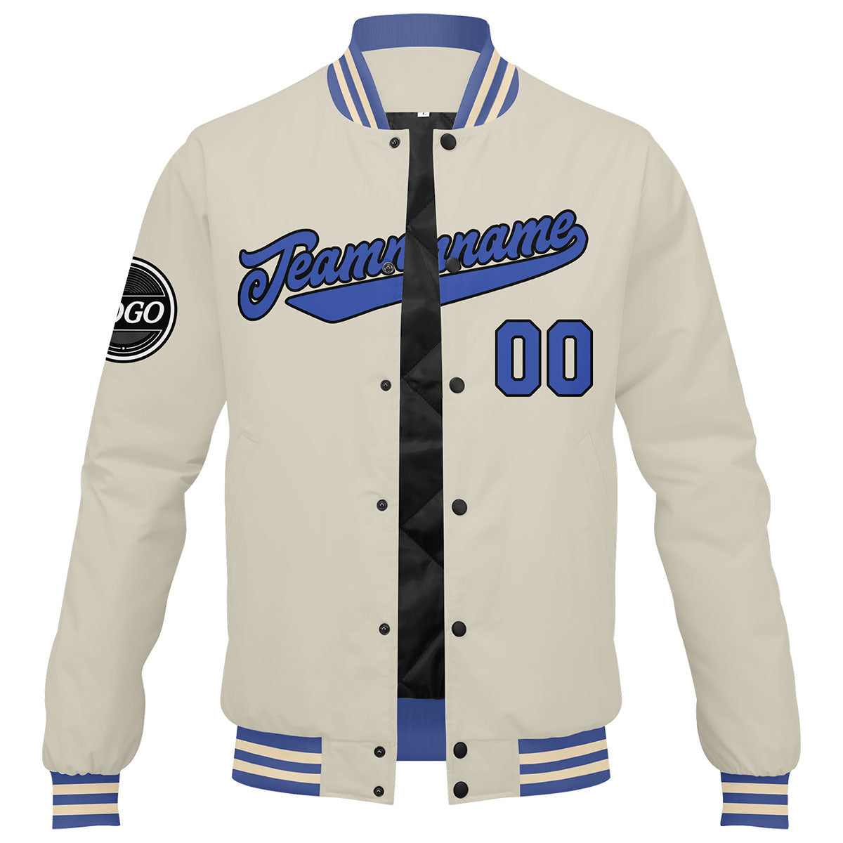 Chaqueta universitaria personalizada estilo Letterman para hombres-mujeres y jóvenes-color crema y azul