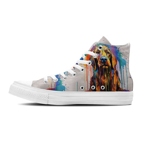 Compañeros coloridos: Zapatillas de lona de caña alta con ilustraciones de perros con efecto de goteo: ¡desata tu estilo con cada paso-con un toque de moda canina!