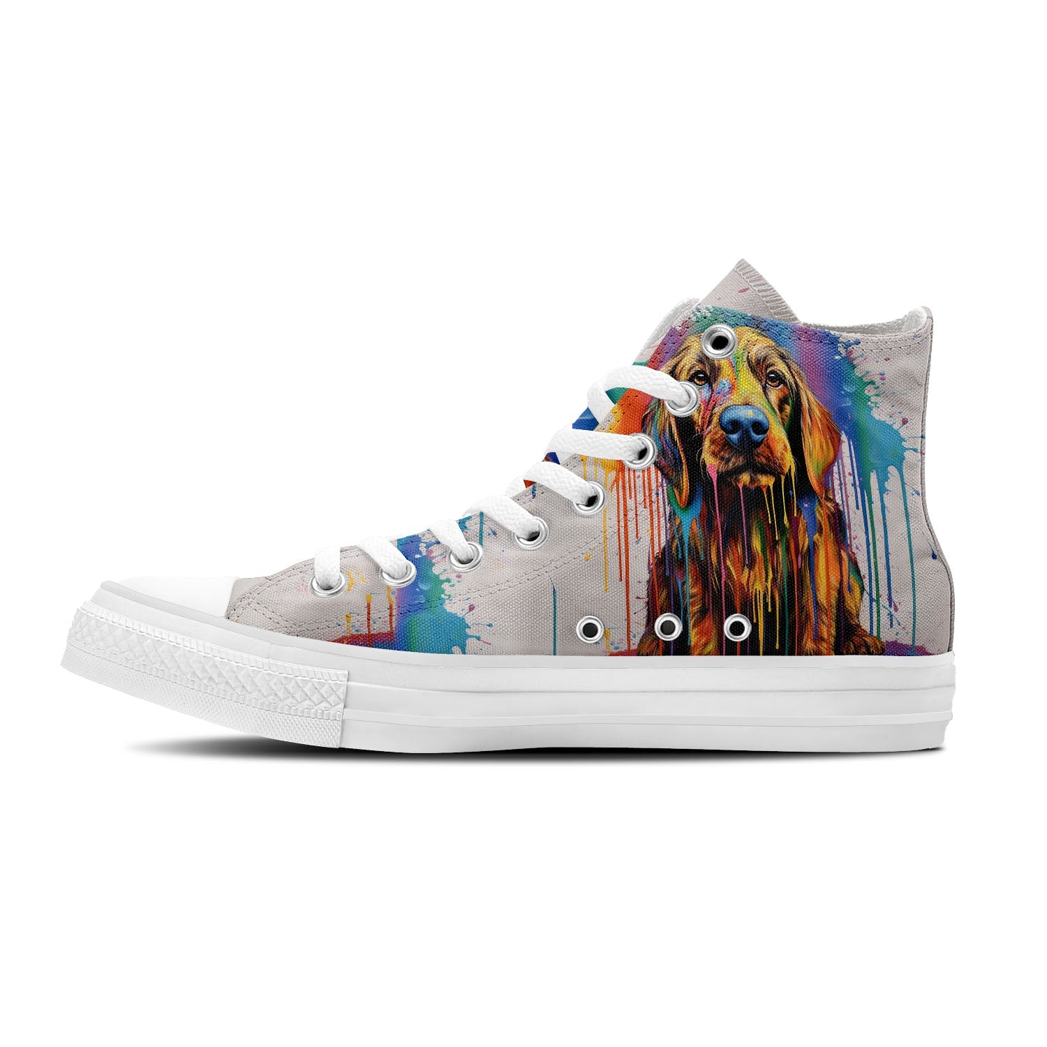 Compañeros coloridos: Zapatillas de lona de caña alta con ilustraciones de perros con efecto de goteo: ¡desata tu estilo con cada paso-con un toque de moda canina!