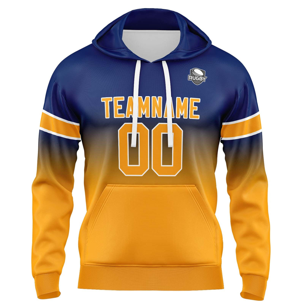 Sudadera con capucha personalizada con degradado para hombre-mujer-niña o niño Estampa tu logotipo-nombre o número Azul marino y naranja