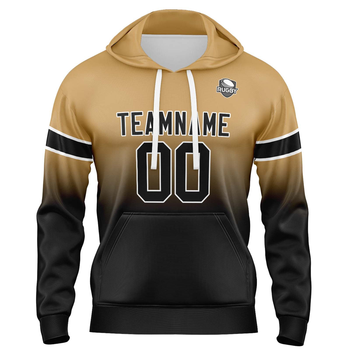 Sudadera con capucha personalizada con degradado para hombre-mujer-niña o niño Estampa tu logotipo-nombre o número en dorado y negro
