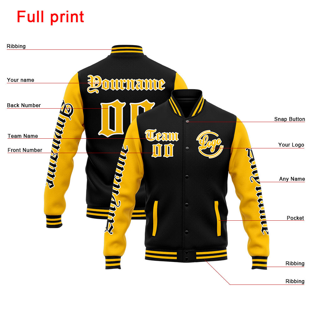 Chaqueta universitaria personalizada estilo Letterman para hombres-mujeres y jóvenes-color amarillo y negro