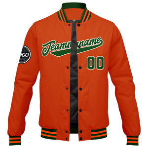Chaqueta universitaria personalizada estilo Letterman para hombres-mujeres y jóvenes-color verde oscuro y naranja