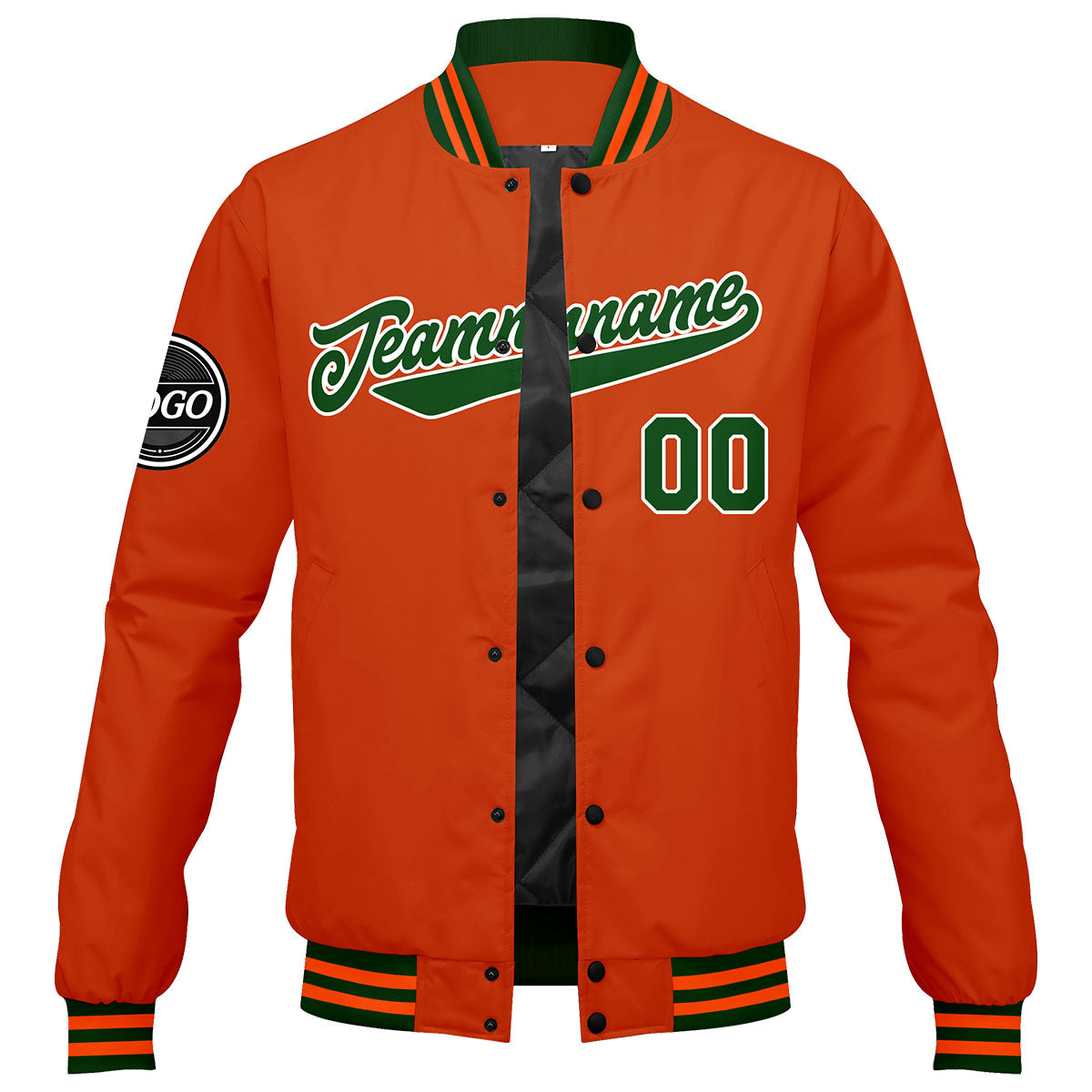 Chaqueta universitaria personalizada estilo Letterman para hombres-mujeres y jóvenes-color verde oscuro y naranja