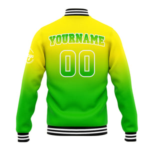 Chaqueta universitaria personalizada estilo Letterman para hombres-mujeres y jóvenes-color amarillo y verde