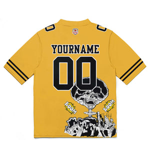 Camiseta de fútbol personalizada con nombre y número del equipo impresos y bordados en color amarillo