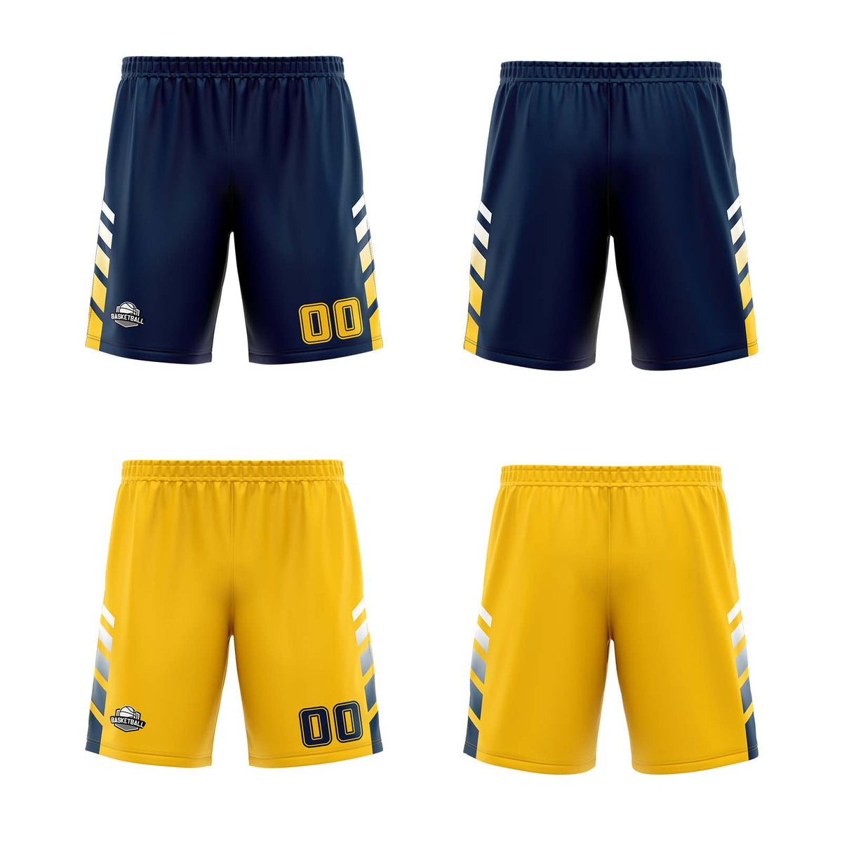 Traje de baloncesto reversible personalizado azul marino-amarillo y blanco para adultos y niños