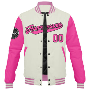 Chaqueta universitaria personalizada estilo Letterman para hombres-mujeres y jóvenes-color rosa