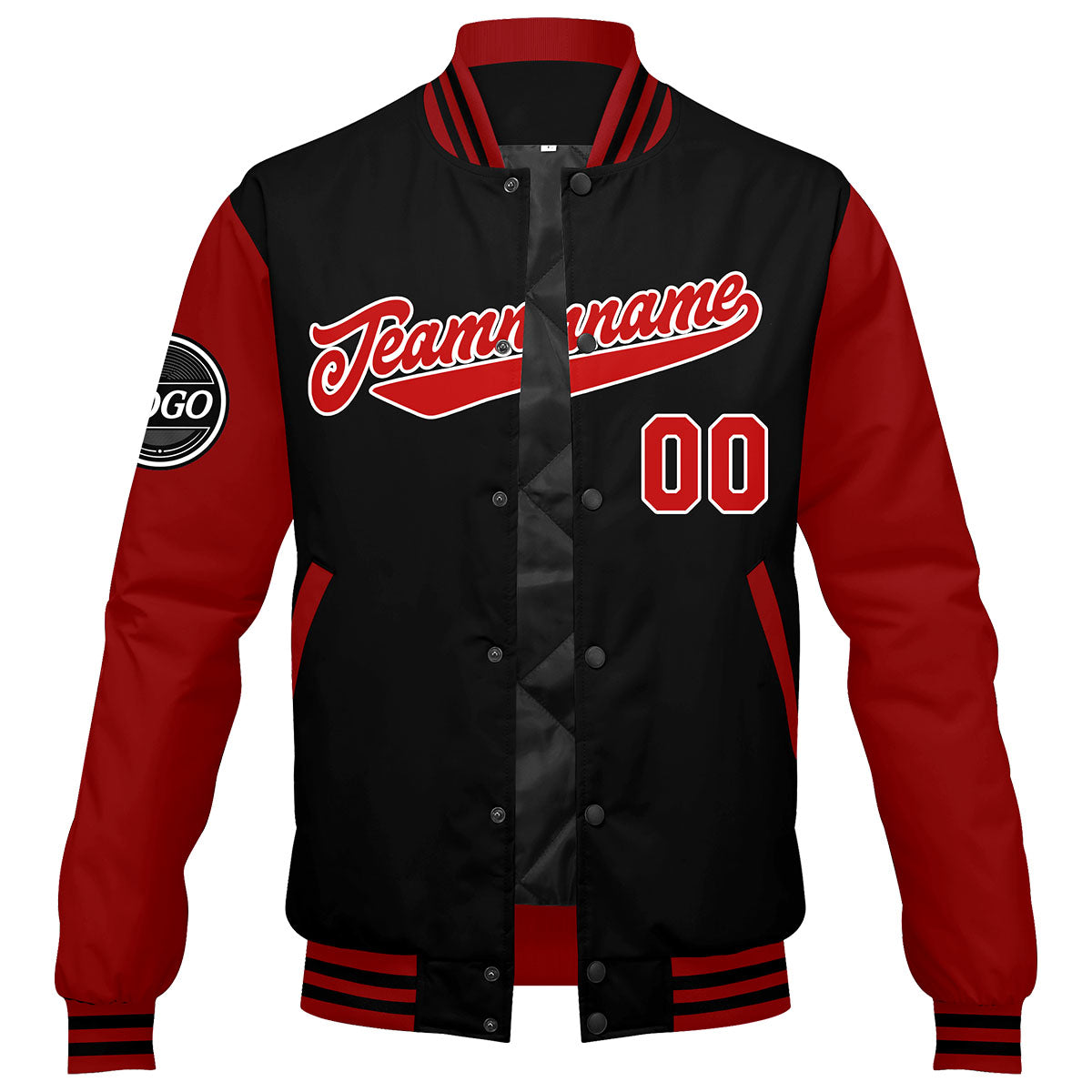 Chaqueta universitaria personalizada estilo Letterman para hombres-mujeres y jóvenes-color rojo y negro