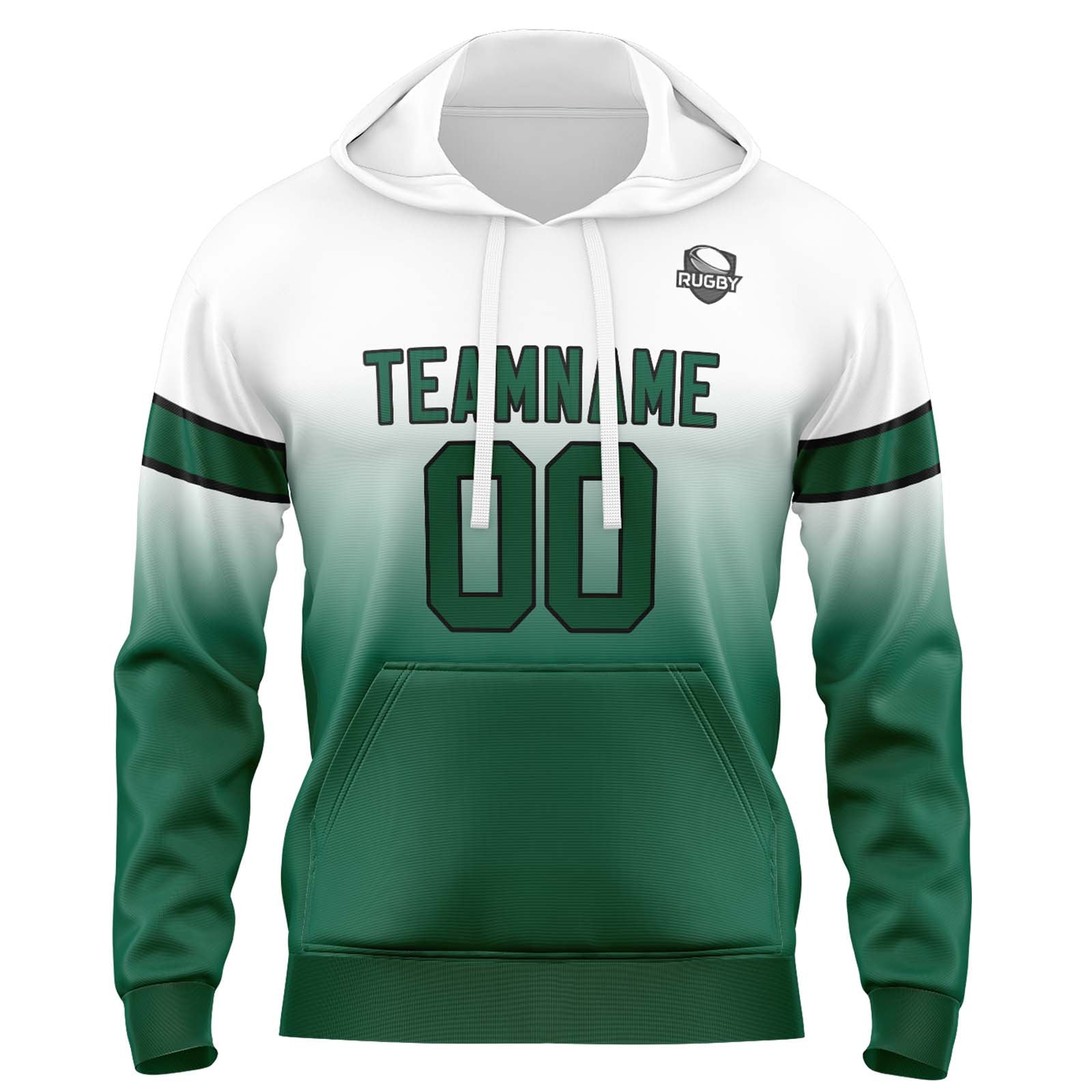 Sudadera con capucha degradada personalizada para hombre-mujer-niña o niño Estampa tu logotipo-nombre y número en blanco y verde