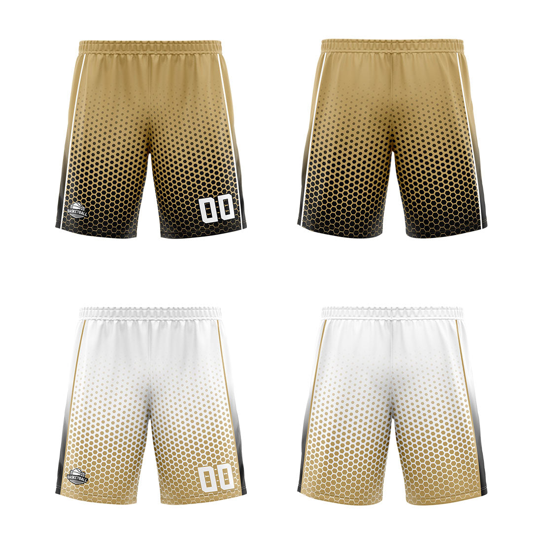 Traje de baloncesto reversible personalizado en oro antiguo-negro y blanco para adultos y niños