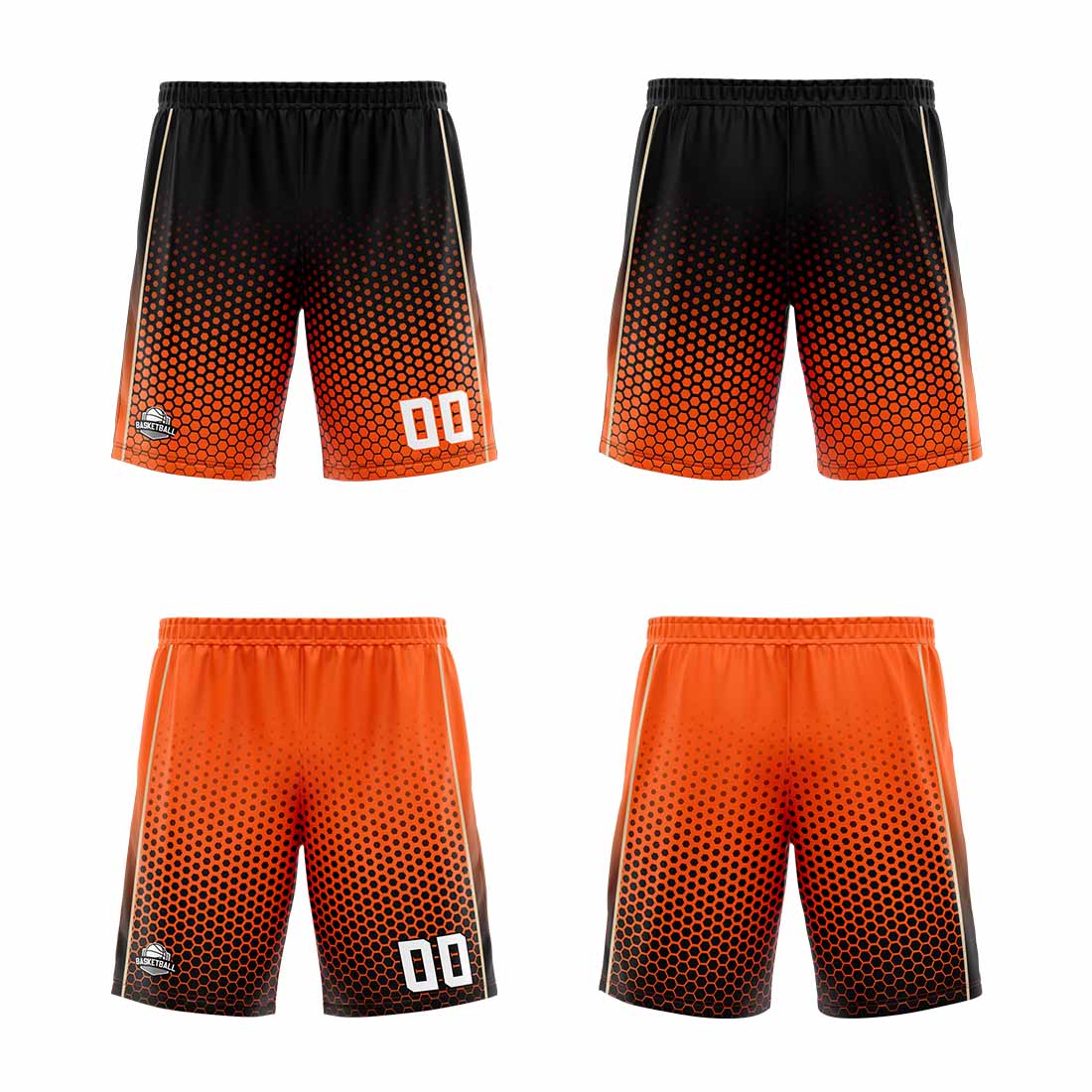 Traje de baloncesto reversible personalizado en negro-naranja y crema para adultos y niños