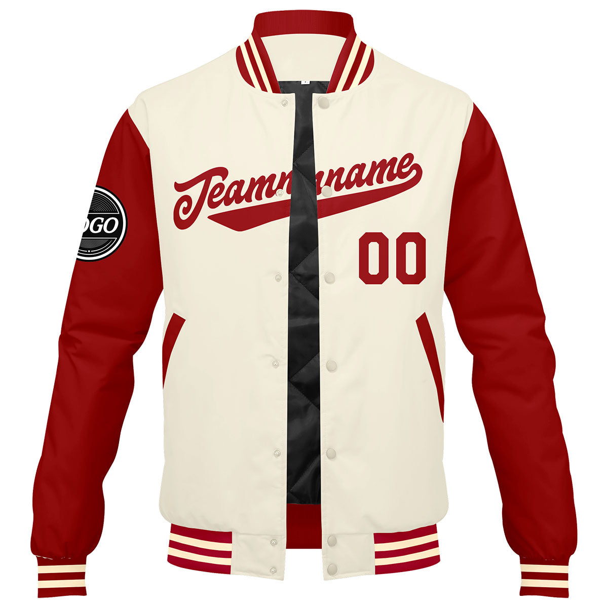 Chaqueta universitaria personalizada estilo Letterman para hombres-mujeres y jóvenes-color rojo crema