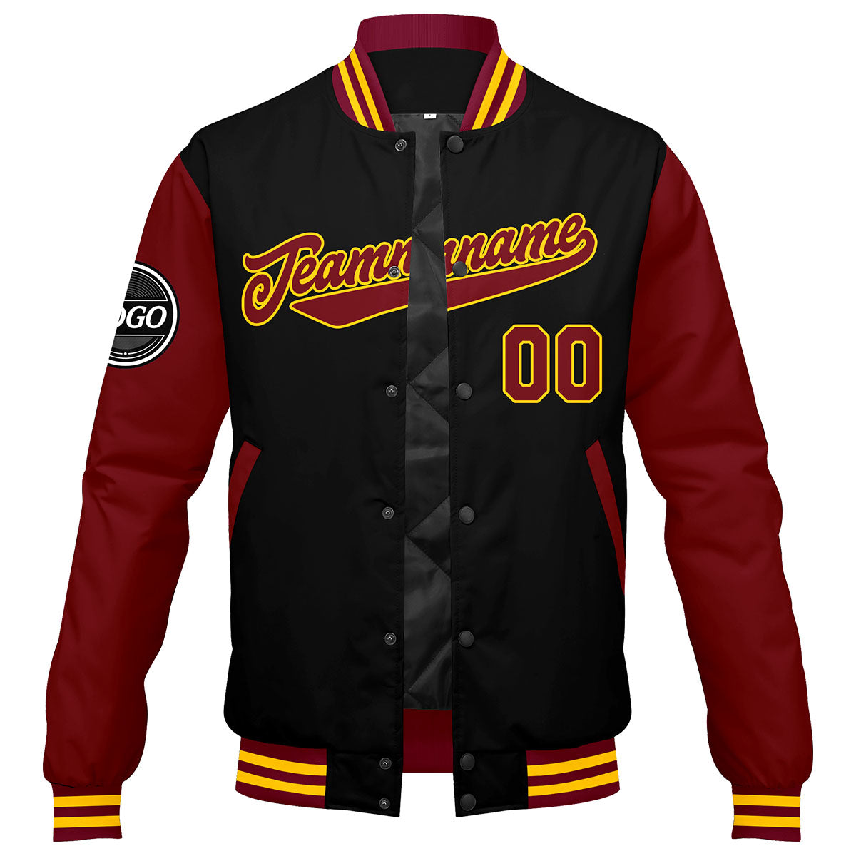 Chaqueta universitaria personalizada estilo Letterman para hombres-mujeres y jóvenes-color carmesí-negro y amarillo