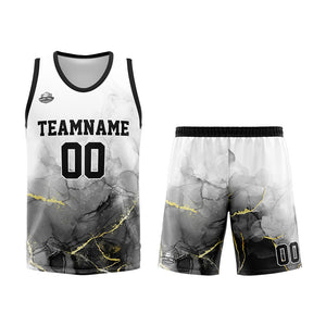 Uniforme de baloncesto personalizado en blanco y negro con tu logotipo-nombre y número impresos