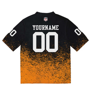 Camiseta de fútbol personalizada con nombre y número del equipo impresos y bordados-color negro y naranja