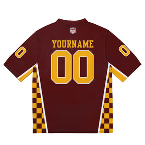 Camiseta de fútbol personalizada con nombre y número del equipo bordados-color burdeos y amarillo