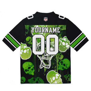 Camiseta de fútbol personalizada con nombre y número del equipo impresos y bordados-estilo grafiti con calavera verde