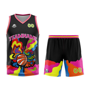 Uniforme de baloncesto negro personalizado con tu logotipo-nombre y número impresos