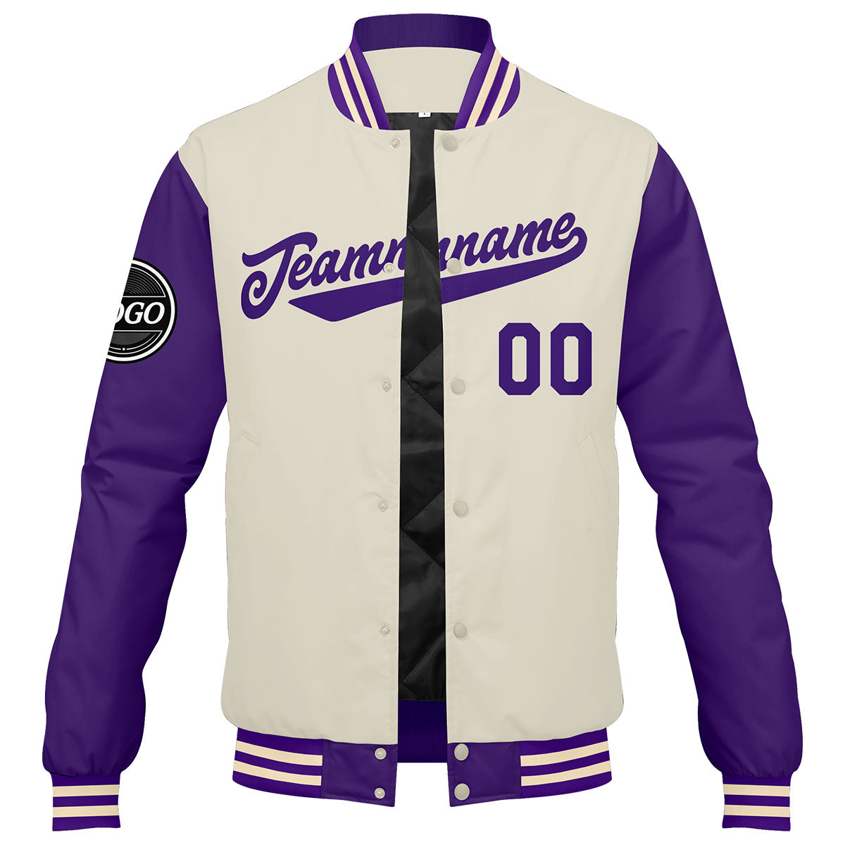Chaqueta universitaria personalizada estilo Letterman para hombres-mujeres y jóvenes-color morado y crema