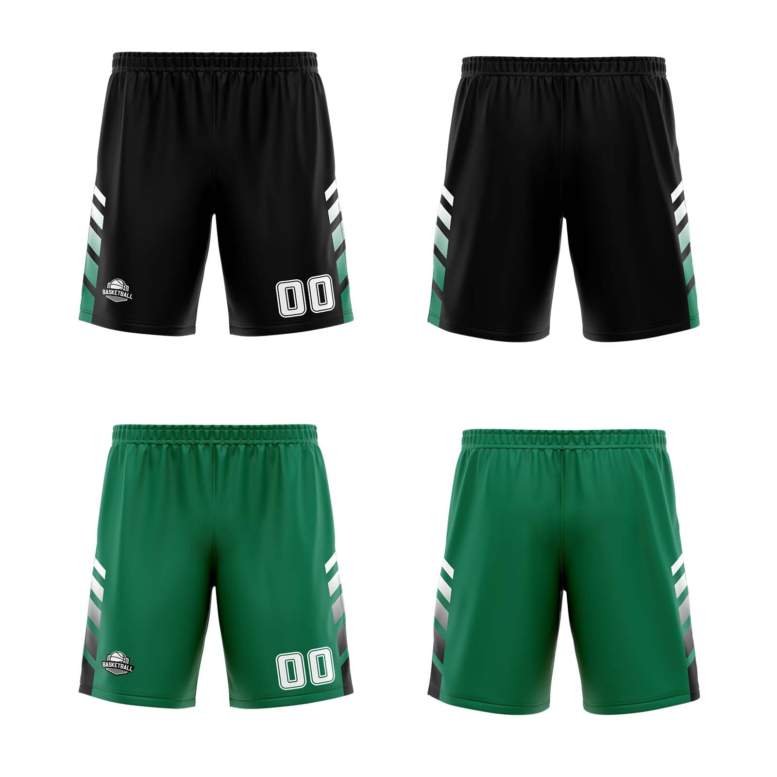 Traje de baloncesto reversible negro-verde y blanco personalizado para adultos y niños