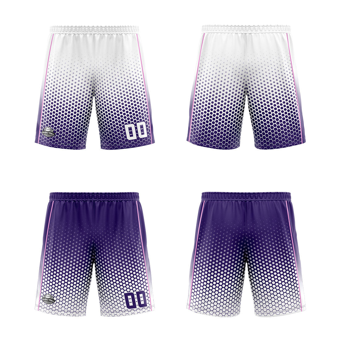 Traje de baloncesto reversible personalizado blanco-morado y rosa para adultos y niños