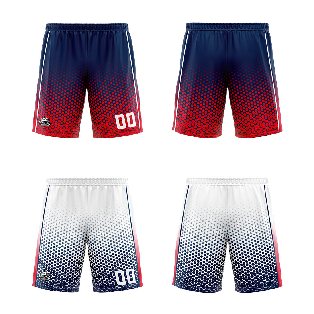 Traje de baloncesto reversible azul marino-rojo y blanco personalizado para adultos y niños