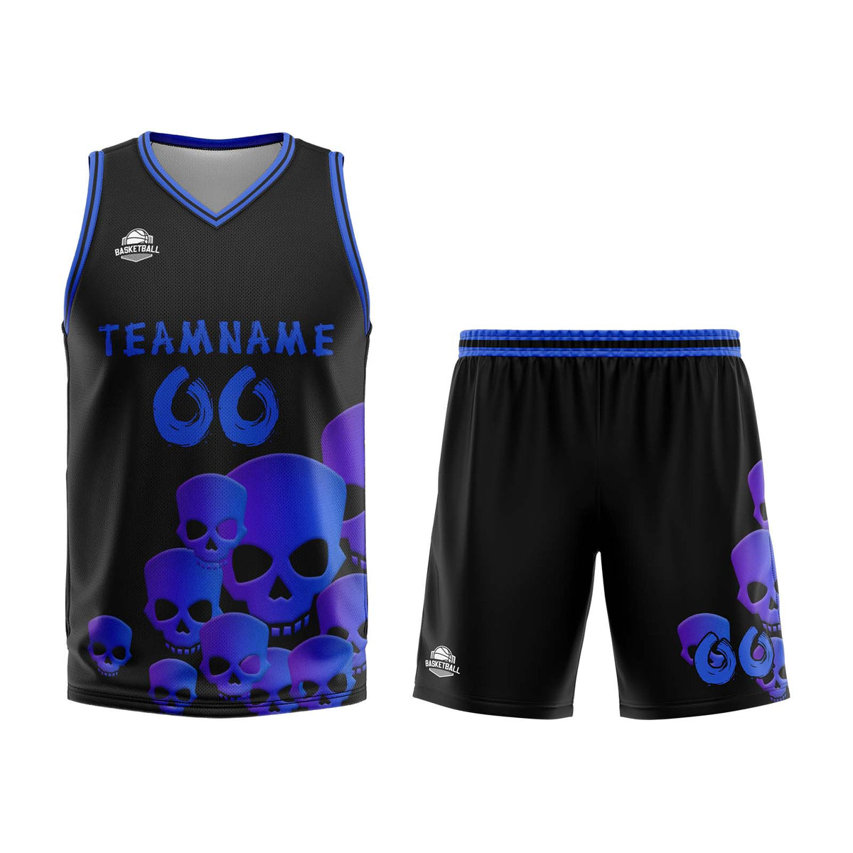 Uniforme de baloncesto azul fluido personalizado con tu logotipo-nombre y número impresos