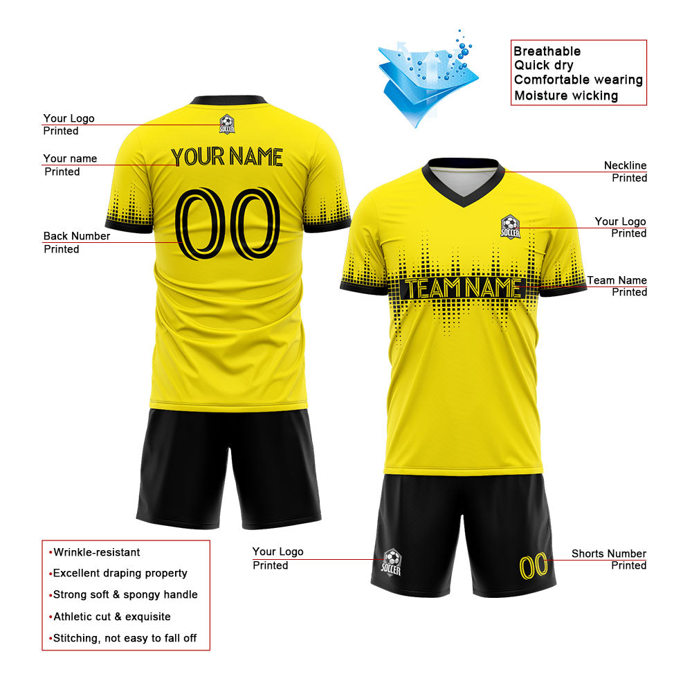 custom soccer uniform jersey kids adults personalized set jersey shirt yellow