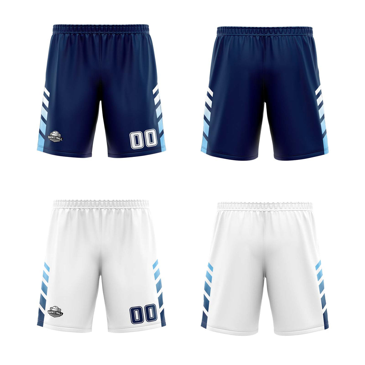 Traje de baloncesto reversible personalizado azul marino-blanco y azul claro para adultos y niños
