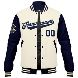Chaqueta universitaria personalizada estilo Letterman para hombres-mujeres y jóvenes-color azul marino y crema