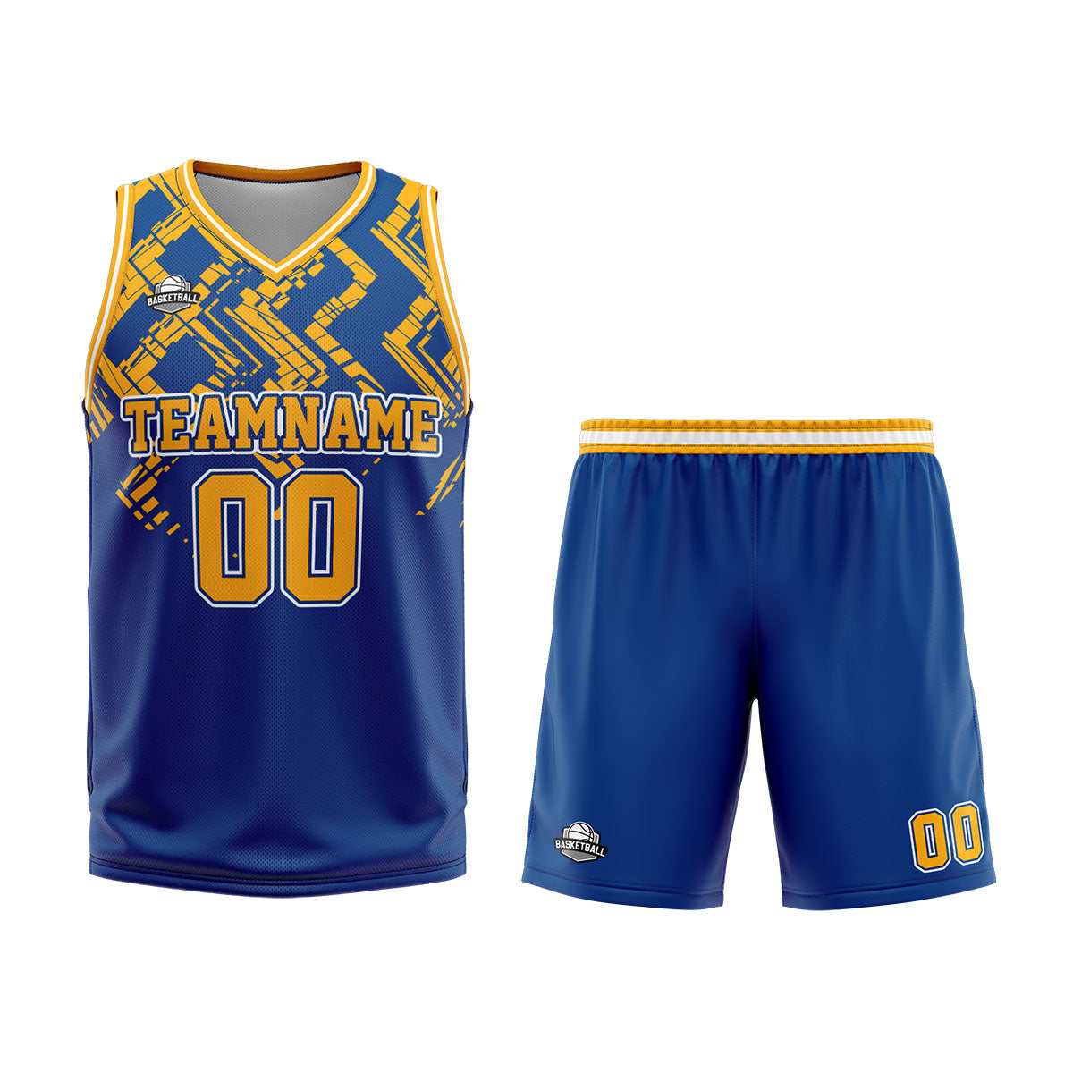 Uniforme de baloncesto personalizado azul y naranja con tu logotipo-nombre y número impresos