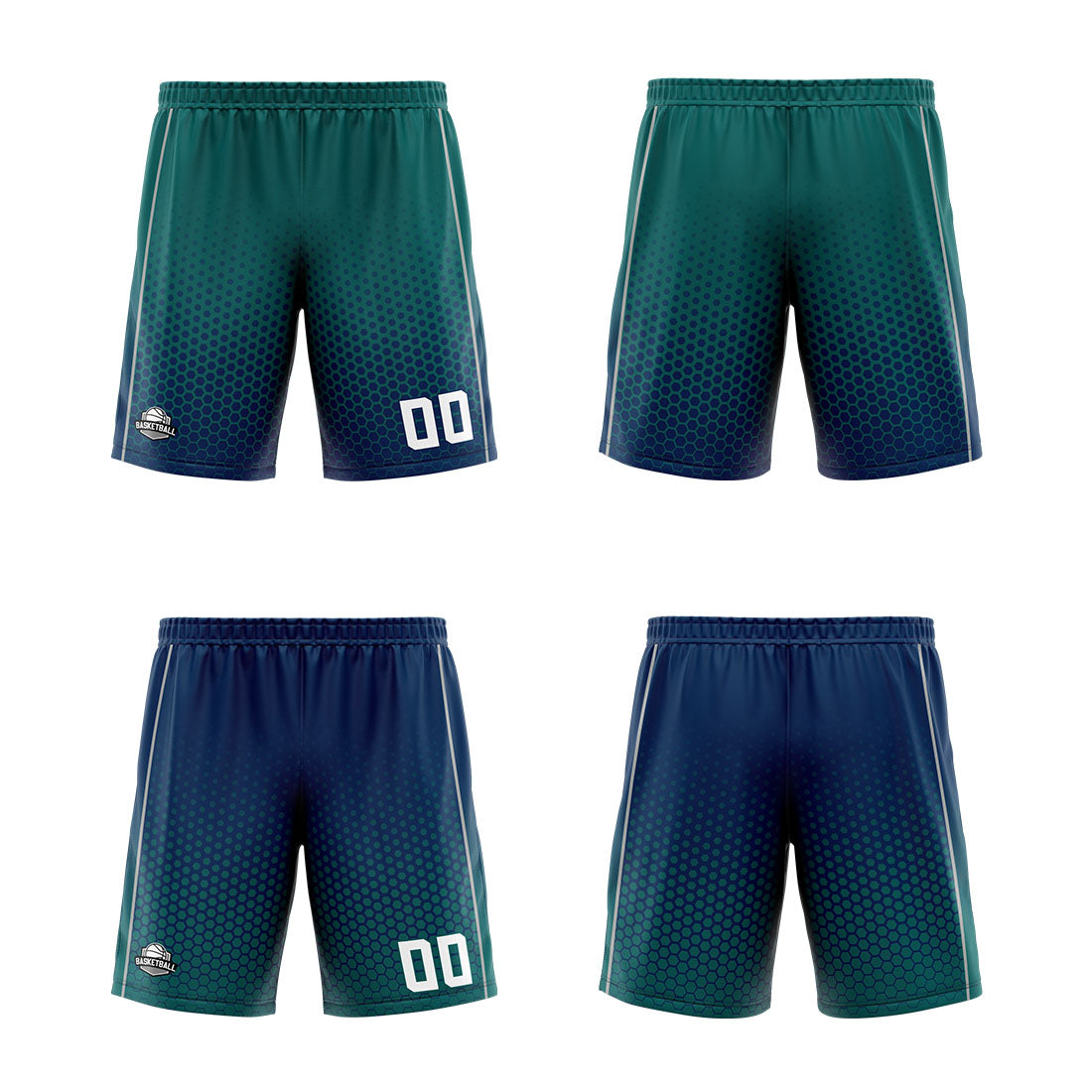 Traje de baloncesto reversible personalizado en verde-azul marino y gris para adultos y niños