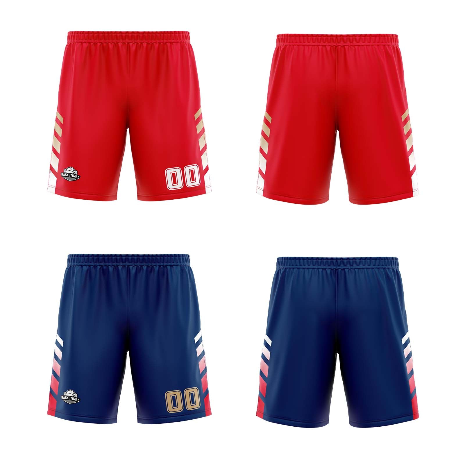 Traje de baloncesto reversible personalizado rojo-azul marino y dorado para adultos y niños