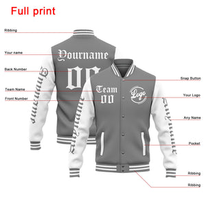 Chaqueta universitaria personalizada estilo Letterman para hombres-mujeres y jóvenes-color gris y blanco