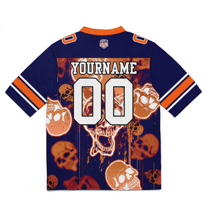 Camiseta de fútbol personalizada con nombre y número del equipo bordados y estampado de calavera estilo grafiti -Naranja
