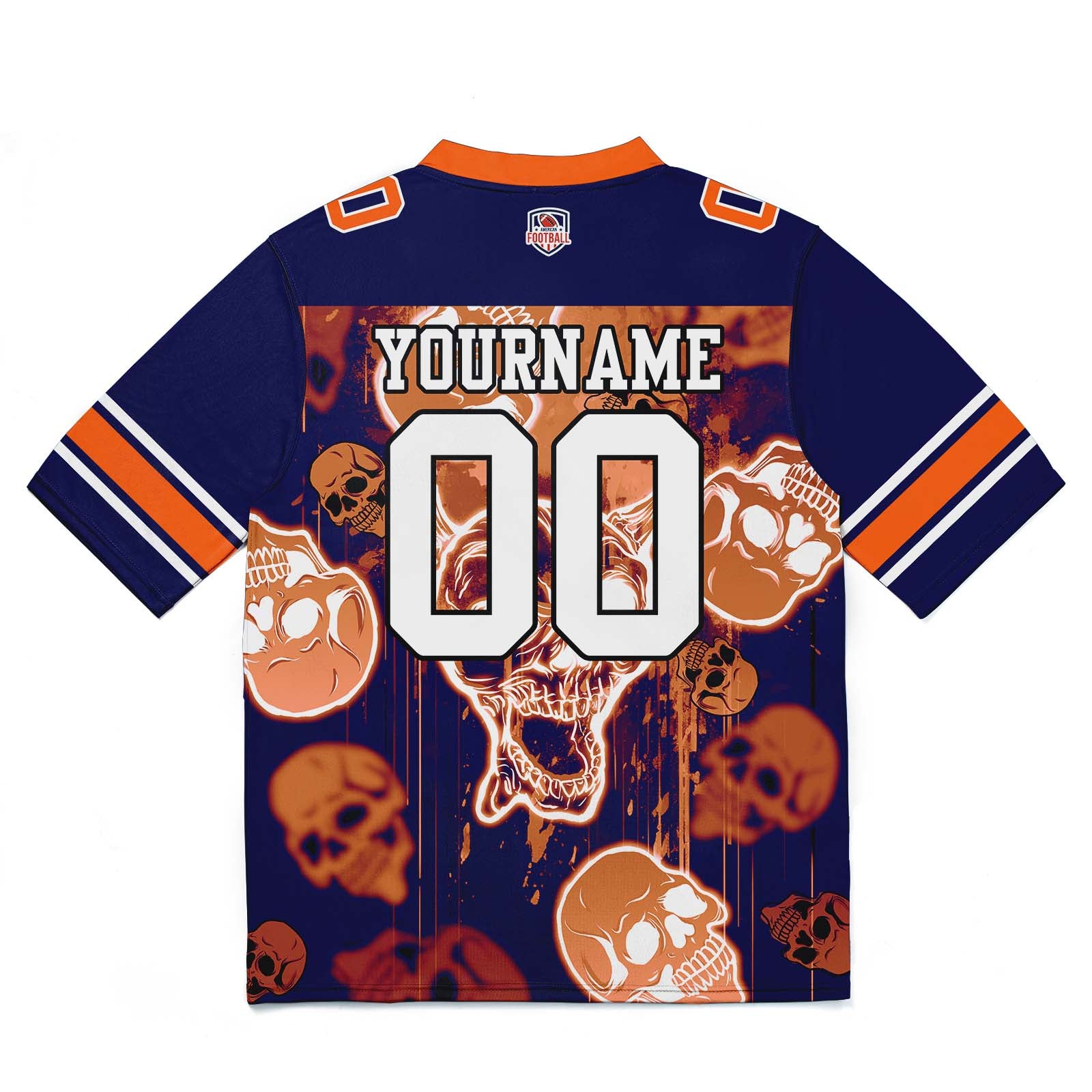 Camiseta de fútbol personalizada con nombre y número del equipo bordados y estampado de calavera estilo grafiti -Naranja