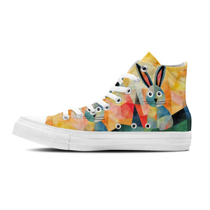 Elegancia de conejito: da rienda suelta a tu creatividad con estas zapatillas de lona de caña alta Moda unisex adornada con el cautivador y divertido estampado artístico de conejos