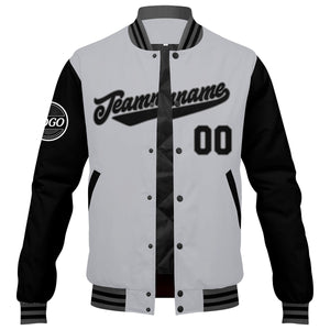 Chaqueta universitaria personalizada estilo Letterman para hombres-mujeres y jóvenes-color gris y negro