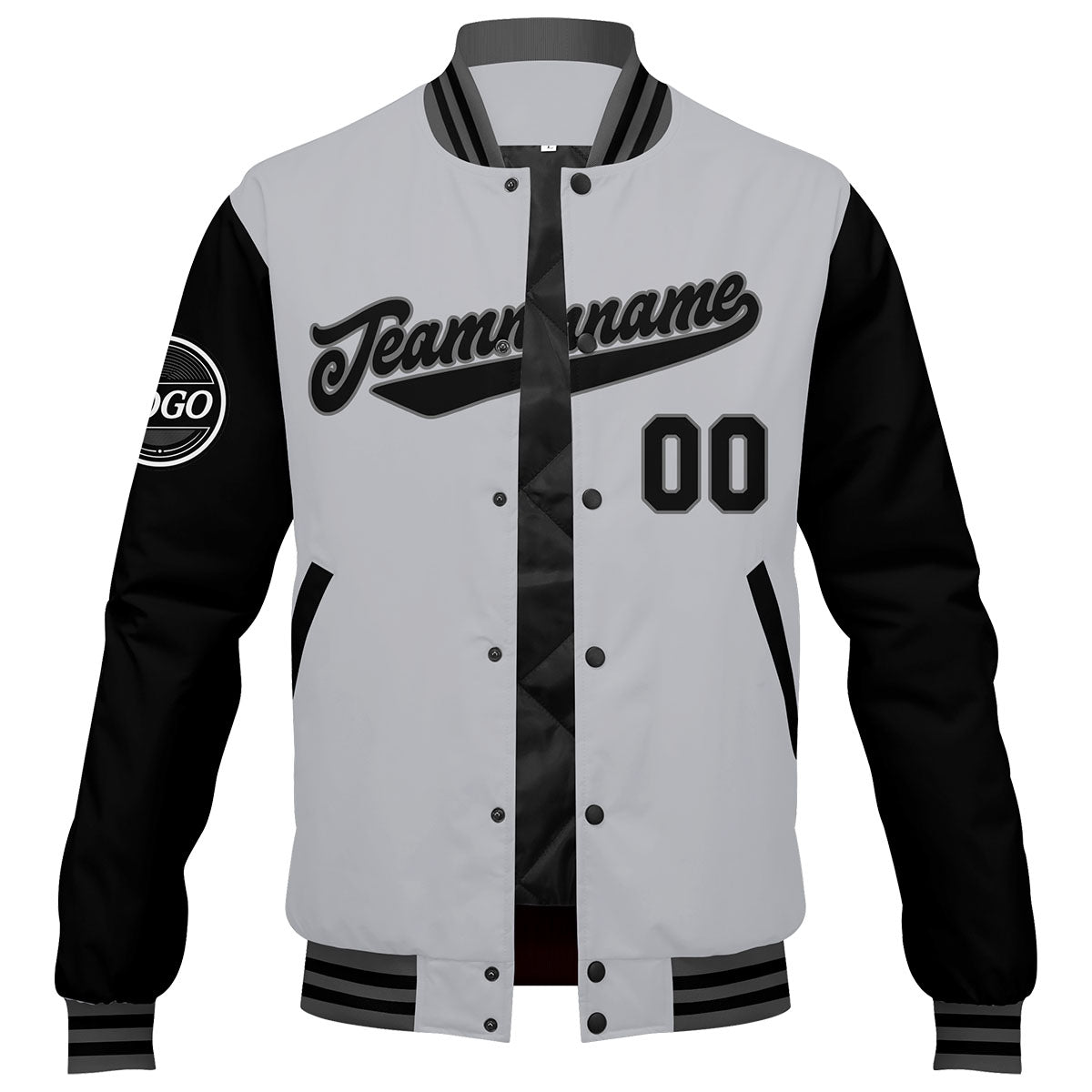 Chaqueta universitaria personalizada estilo Letterman para hombres-mujeres y jóvenes-color gris y negro