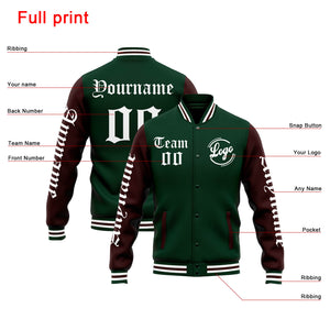 Chaqueta universitaria personalizada estilo Letterman para hombres-mujeres y jóvenes-color verde y marrón