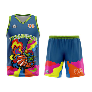 Uniforme de baloncesto azul personalizado con tu logotipo-nombre y número impresos